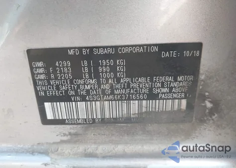 2019 Subaru Impreza 2.0I Sport z USA, uszkodzony, nr VIN 4S3GTAM66K3716560